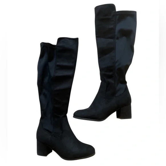 Black Knee high faux suede boots, size 7 - Picture 1 of 11